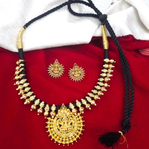 Black Thread with Laxmi Dollar earrings