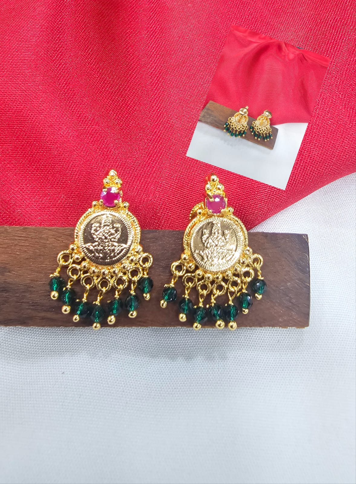 314 Micropolish Laxmi studs customized with green beads just 299 - Image 1