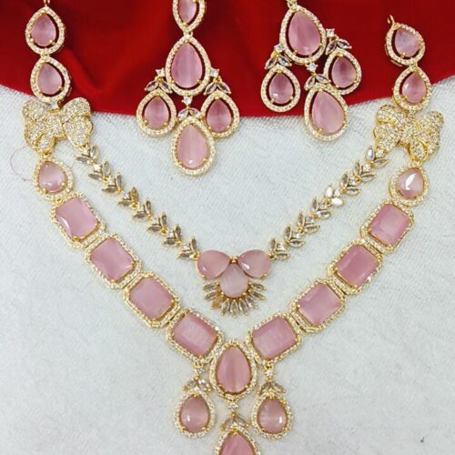 designer neckset with baby pink stone just 1799