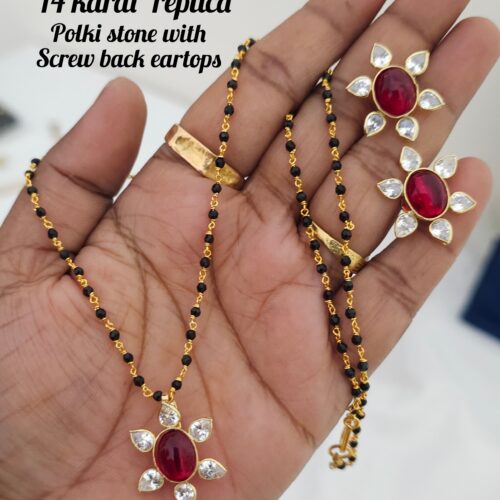 14 karat replica with pink  poliki stones screw back eartops