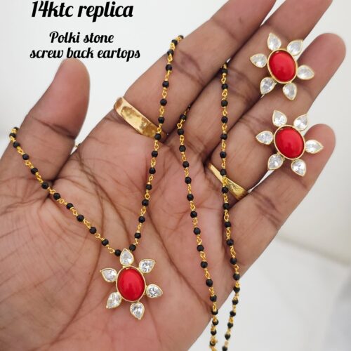 14 karat replica with pagadam poliki stone screw back eartops