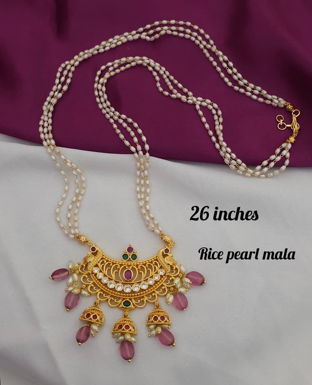 2026/02/1000287170.jpg Rice pearl mala with gold polish locket 799 free shipping - Image 1