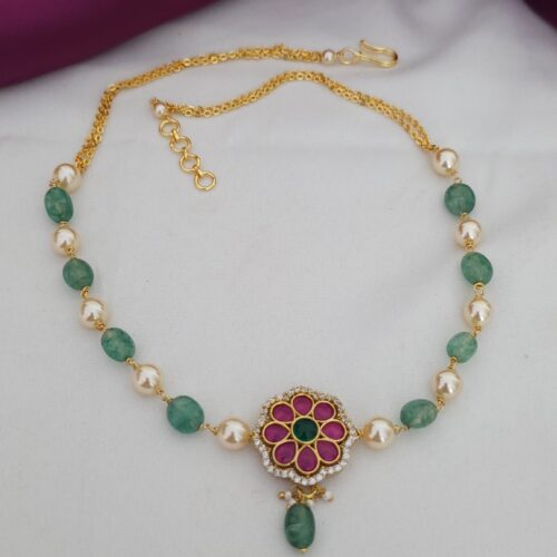 Real strawberry beads and  Swarovski beads  kempu locket  899 free shipping handmade