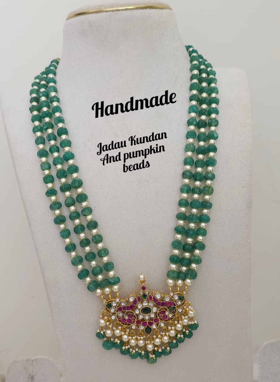 2026/02/2939814.jpg Handmade pumpkin beads and jadu kundan Mala 3999 free shipping - Image 1