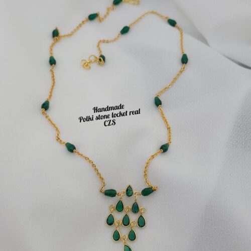 Handmade polki stone locket customized with green czs drops  599 free shipping