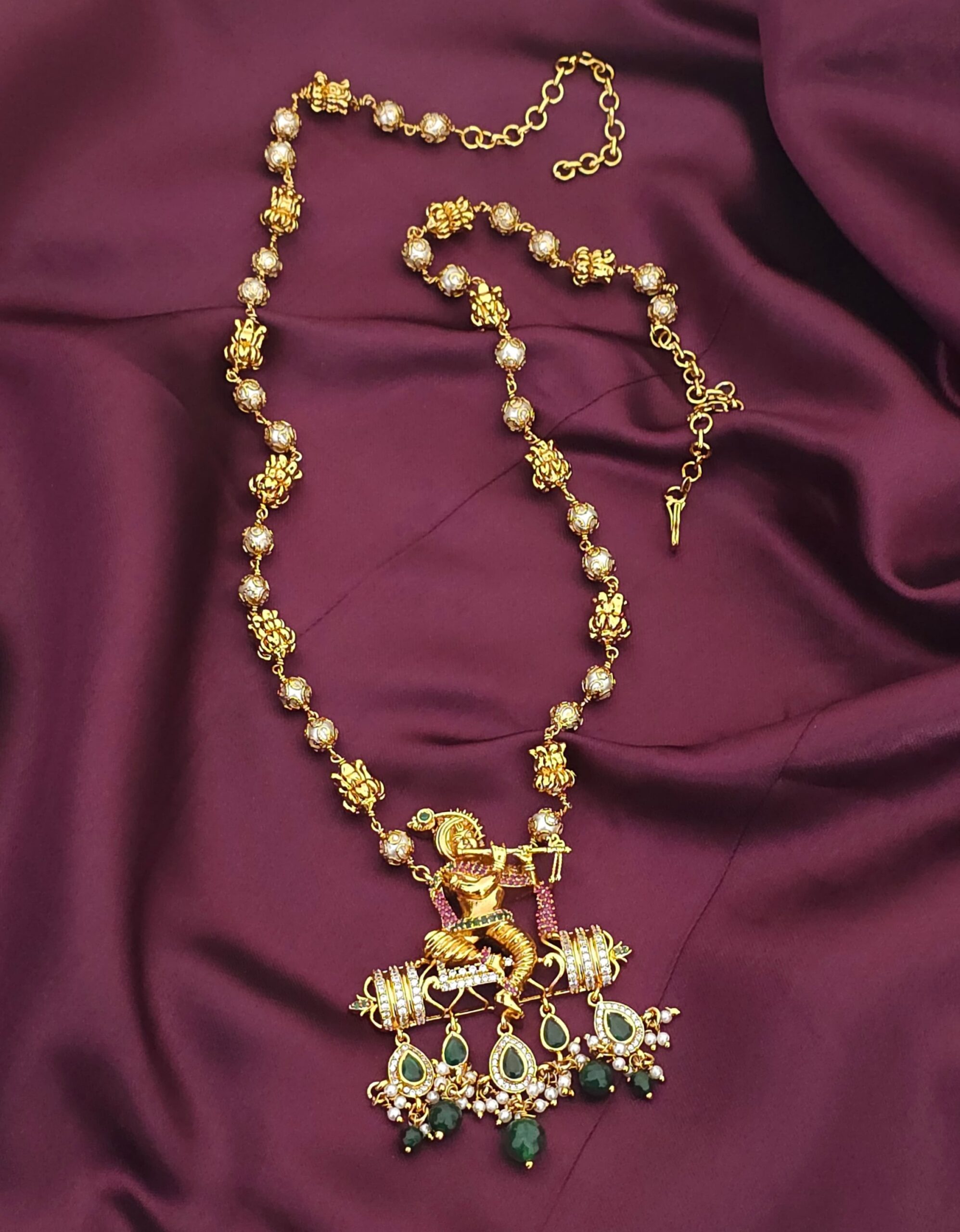 2026/02/3008700-scaled.jpg Krishna locket with nakshi flower 1099 free shipping green - Image 1