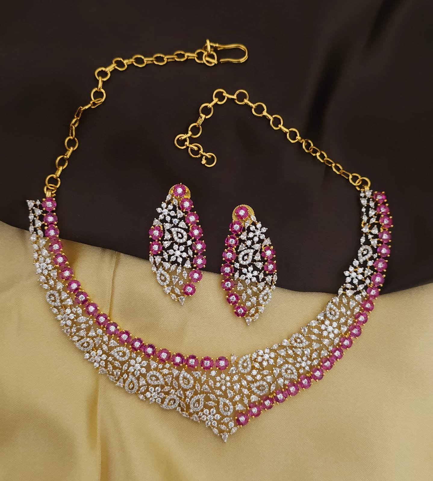 2026/02/3008902.jpg Dimond replica neck red colour set choker 3100 free shipping - Image 1