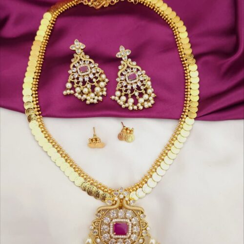 Kasu long haram with detachable pendent set pink color 1399 free shipping