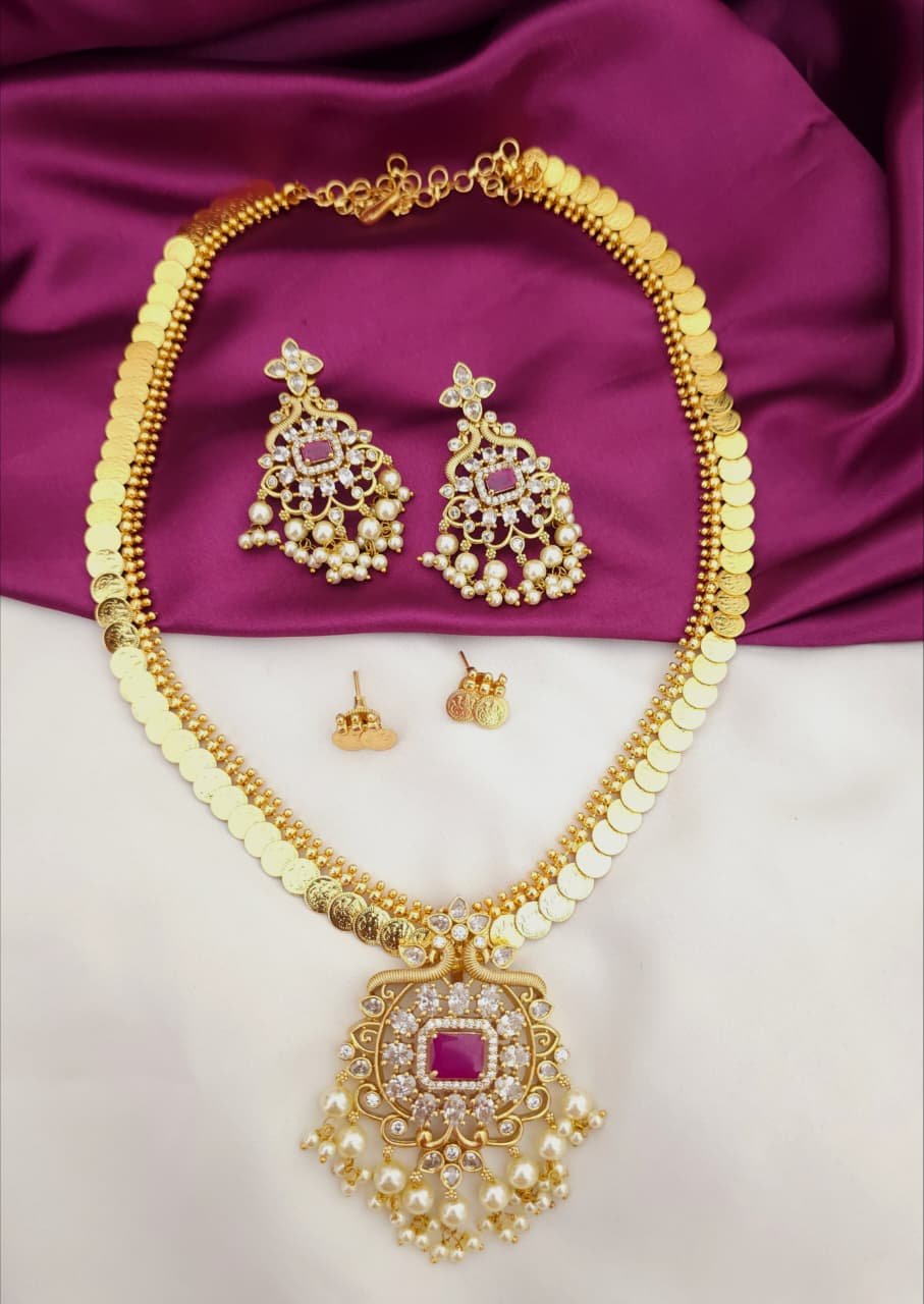 2026/02/IMG-20260214-WA0067.jpg Kasu long haram with detachable pendent set pink color 1399 free shipping - Image 1