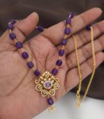Handmade Mala customized with purple color one beads with gold polish uncut stone locket 650 free shipping