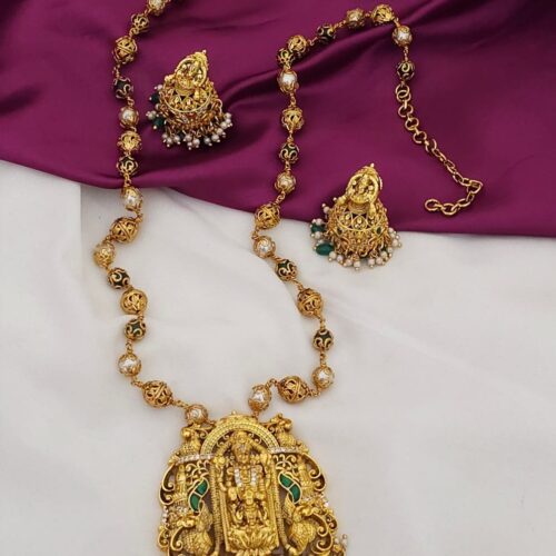 Laxmi venkateswara swamy locket Mala antique  green 2399 free shipping