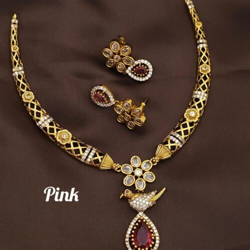 Pink stone kante neck set 650 free shipping