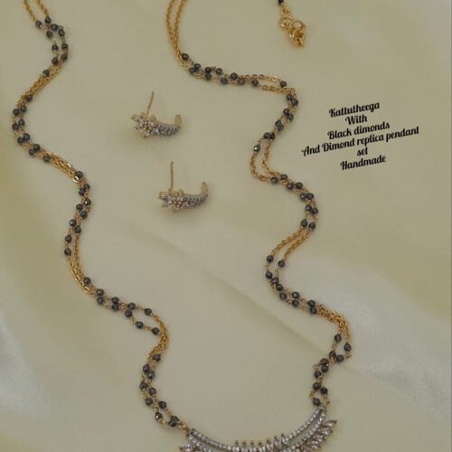 Kattutheega long black beads customized with black dimonds and Dimond replica pendant set 1899 free shipping