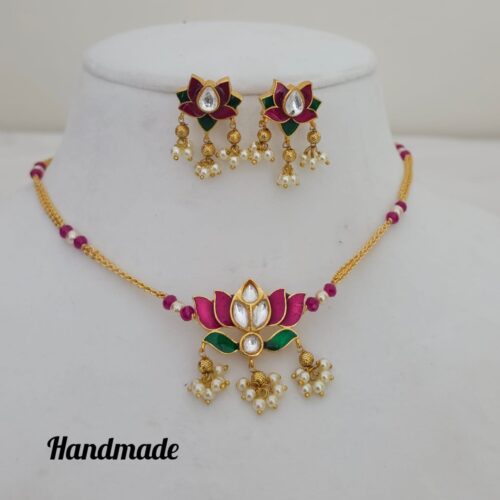Handmade kundan copy neck set customized with real beads 950 free shipping