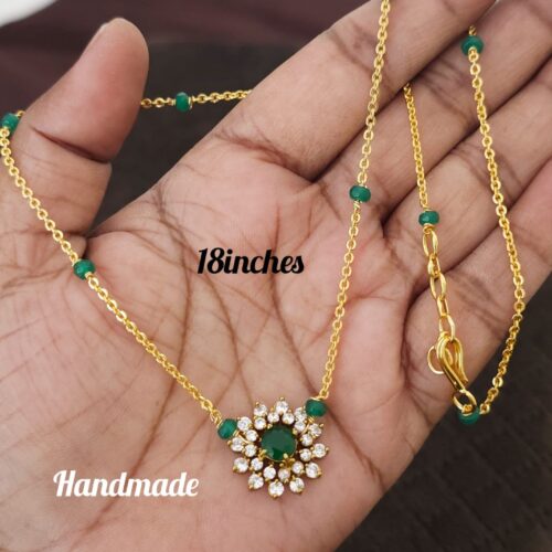 Green stone locket customized with chain and real beads 450 free shipping