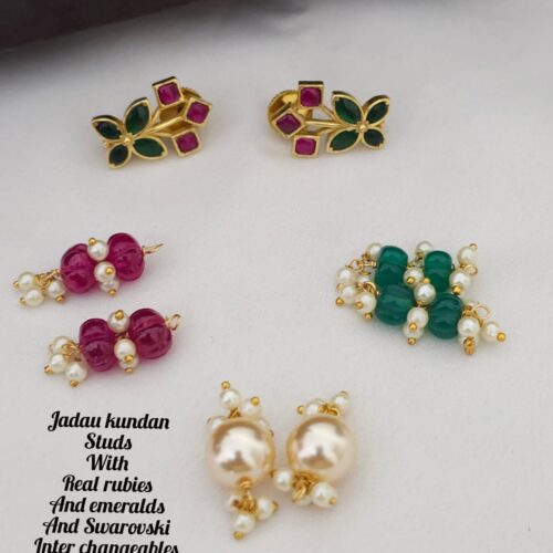 Jadau kundan interchangeable real beads studs 699 free shipping