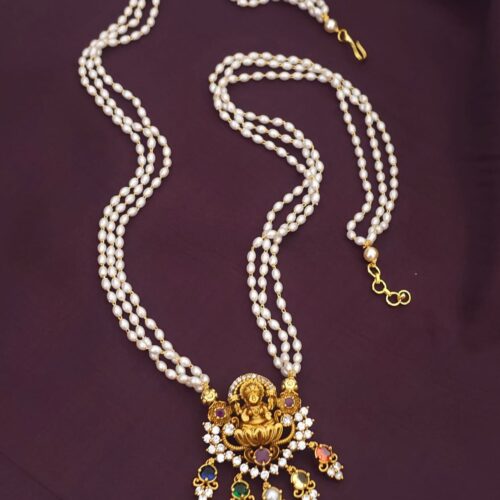 Handmade rice pearl mala nakshi locket 750 free shipping