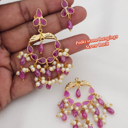 Polki stone hangings customized with real cz beads 750 free shipping