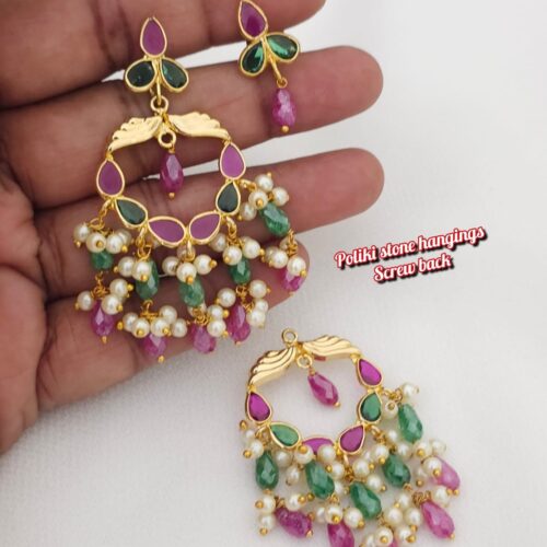 Polki stone hangings customized with real cz drops 750 free shipping