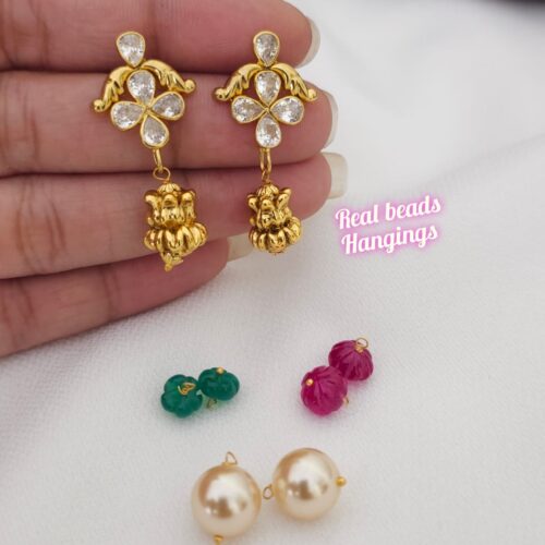 Real beads customized interchangeable hangings with polki studs 650 free shipping
