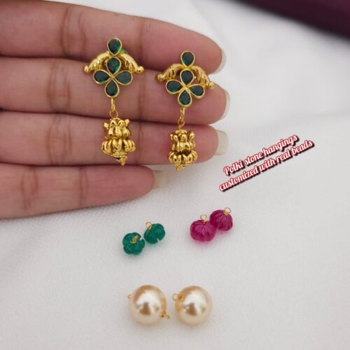 Polki stone hangings customized with real beads 650 free shipping