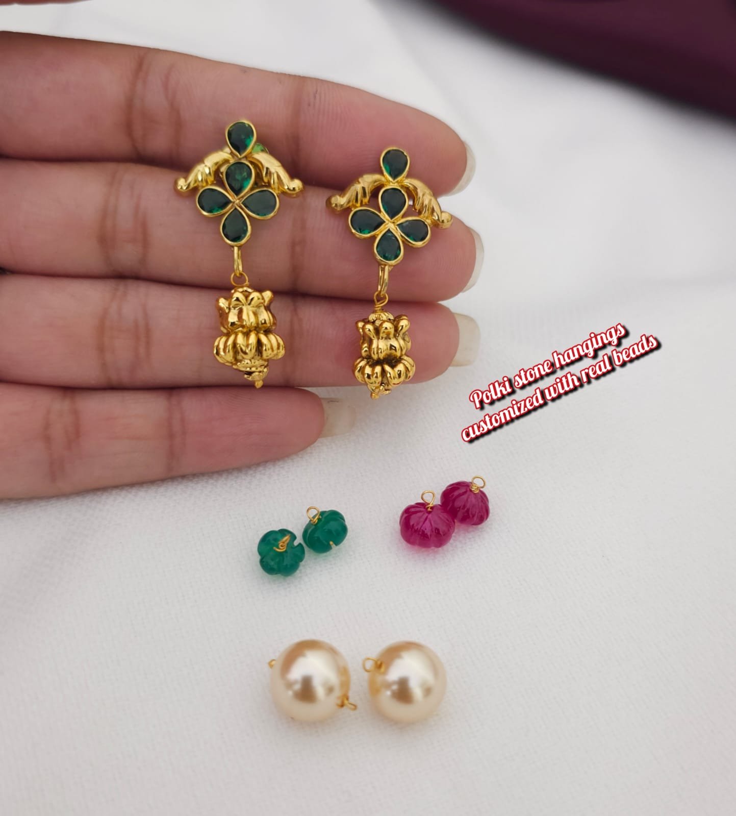 2026/04/IMG-20260409-WA0507.jpg Polki stone hangings customized with real beads 650 free shipping - Image 1