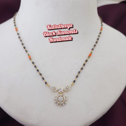 Handmade kattutheega with black dimonds  & Dimond replica locket 1299 free shipping