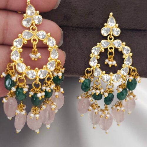 Polki stone hangings customized with pink beads 699 free shipping