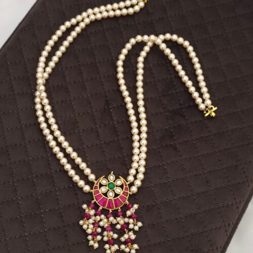 Handmade Swarovski Mala customized with kundan locket with Chetan rubies and guttapusalu 1099 free shipping