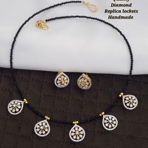 Handmade neck chain with diamond replica lockets and beads 899 free shipping