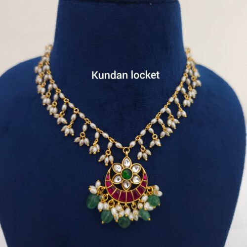 Jadau kundan locket customized with rice pearl mala 899 free shipping