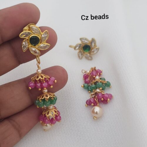 Polki stone hangings customized with real cz beads beads 599 free shipping