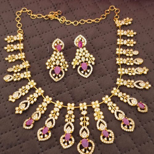 Antique cz neck set 1399 free shipping pink color