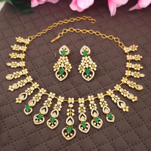 Antique cz neck set green colour 1399 free shipping