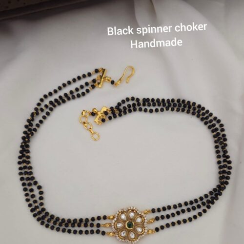 Black spinner choker handmade green stone 599 free shipping