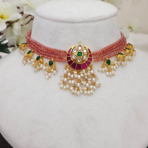 Real cz beads kundan neck choker 1950 free shipping