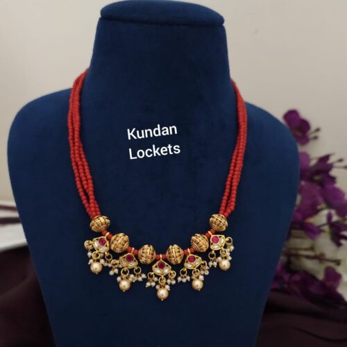 Jadau kundan coral Mala 950 free shipping