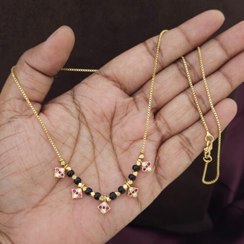 Antique black beads chain with pink stone 399 free shipping