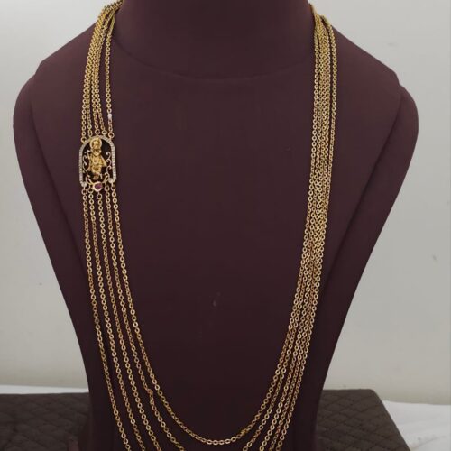 Antique pink stone krishna 5 layers chandraharam with back hook chain pattern 650 free shipping