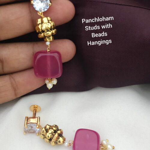 Panchloham studs with pink beads handmade 450 free shipping