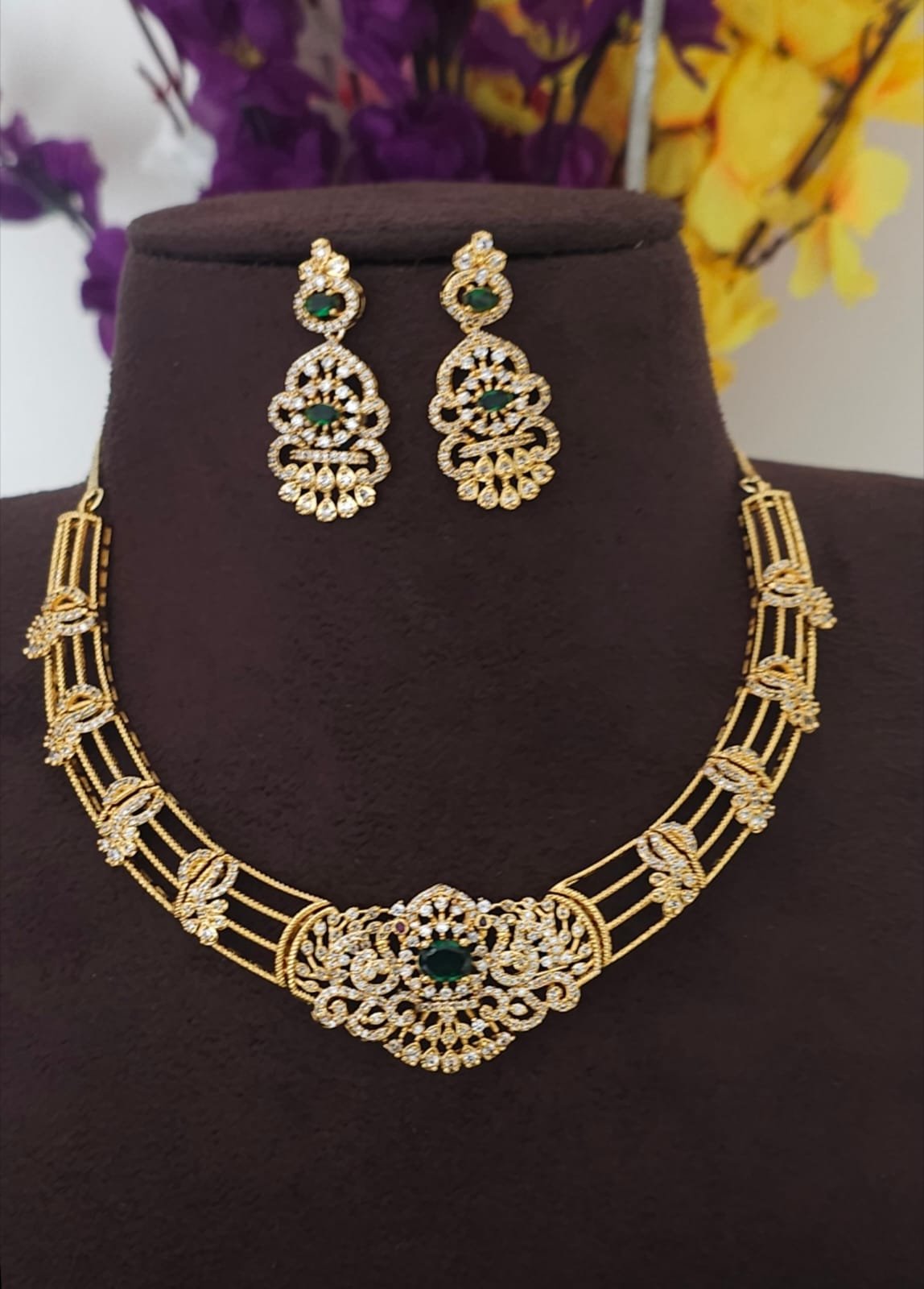 2026/07/1005836787.jpg Gold copy neck set green stone 799 free shipping - Image 1