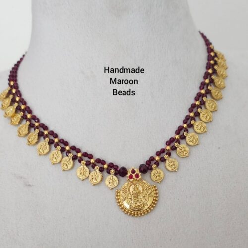 Handmade maroon beads Kasu Mala 750 free shipping