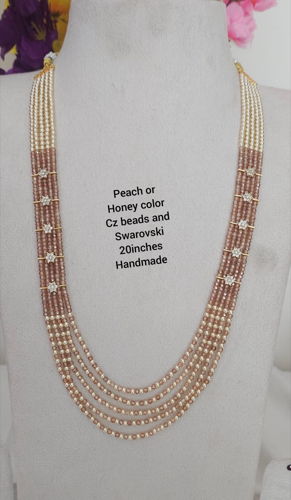 2026/08/1005895409.jpg Honey color cz beads and Swarovski
20 inches Mala 1599 free shipping - Image 1