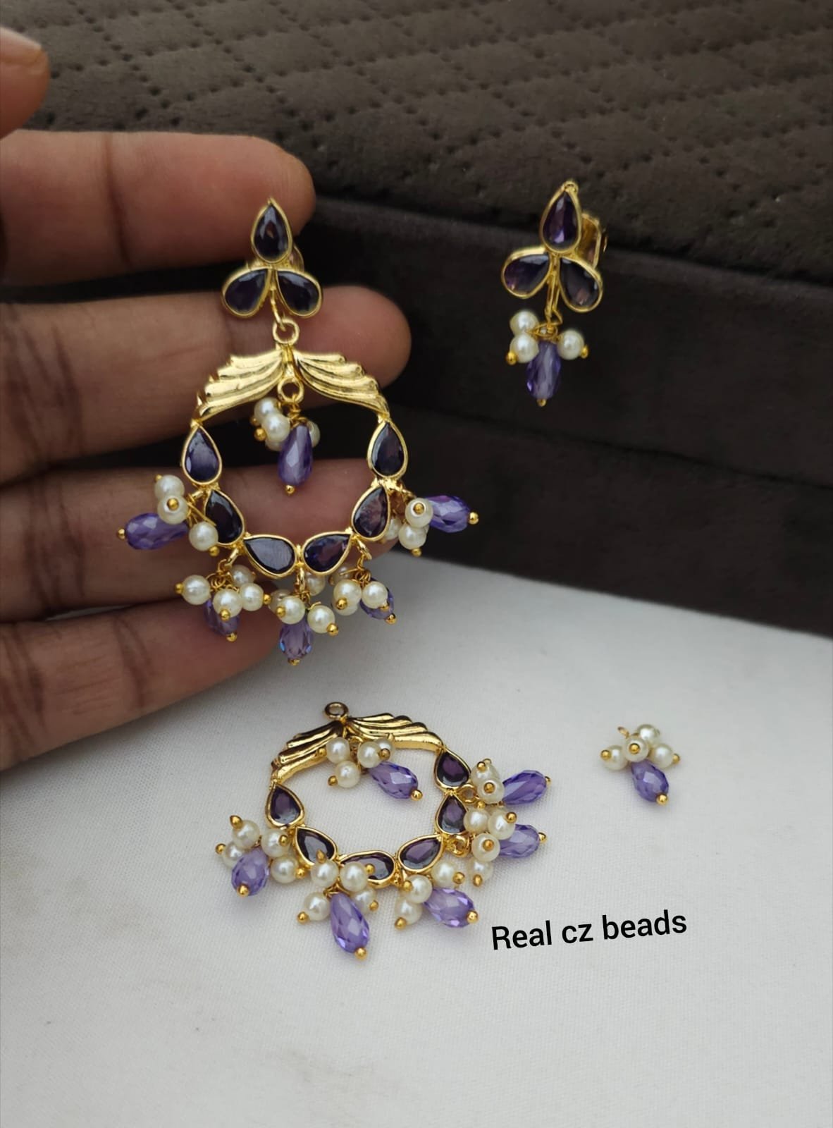 2026/08/IMG-20260822-WA1012.jpg Chandbali polki hangings customized with real cz beads purple 699 free shipping - Image 1