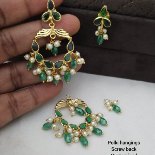 Polki stone hangings customized with real cz beads 699 free shipping