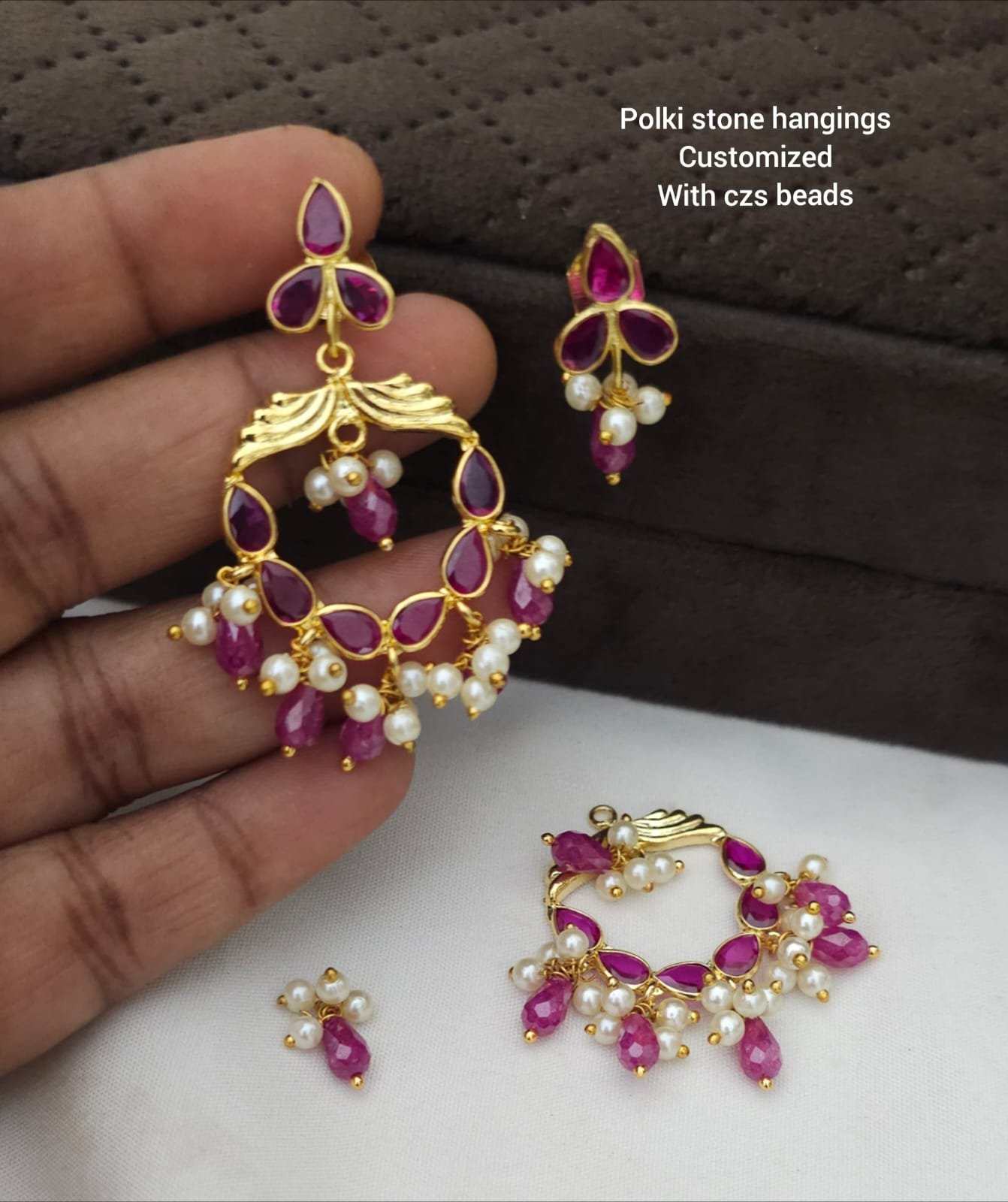 2026/08/IMG-20260822-WA1033.jpg Polki stone hangings customized with real cz pink beads 699 free shipping - Image 1