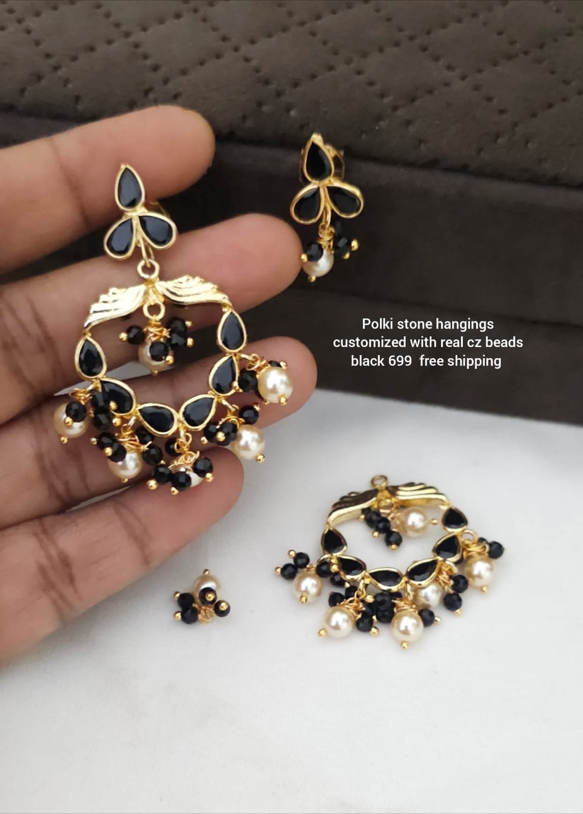 2026/08/IMG-20260822-WA1043.jpg Polki stone hangings customized with real cz beads black 699 free shipping - Image 1