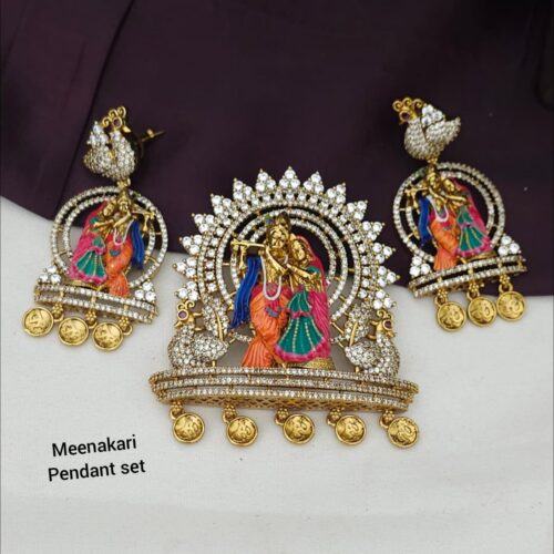 Premium meenakari radha krishna pendent set  1999 free shipping