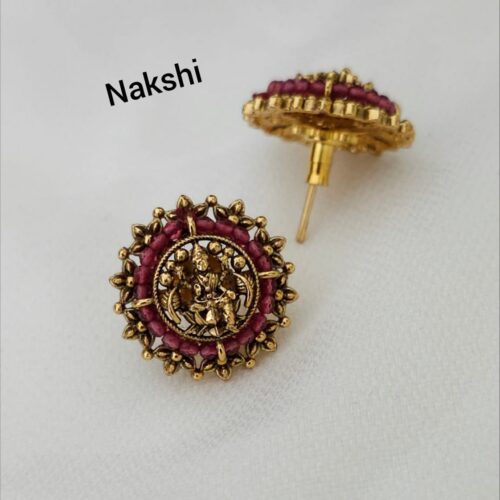 Nakshi Laxmi ammavari pink beads studs 450 free shipping
