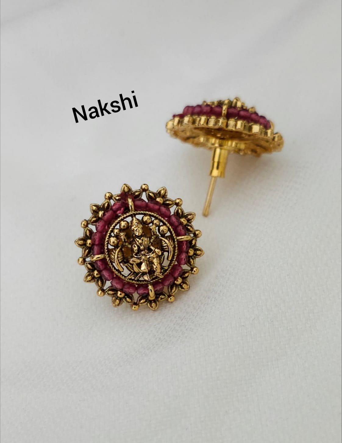 2026/09/IMG-20260923-WA0752.jpg Nakshi Laxmi ammavari pink beads studs 450 free shipping - Image 1